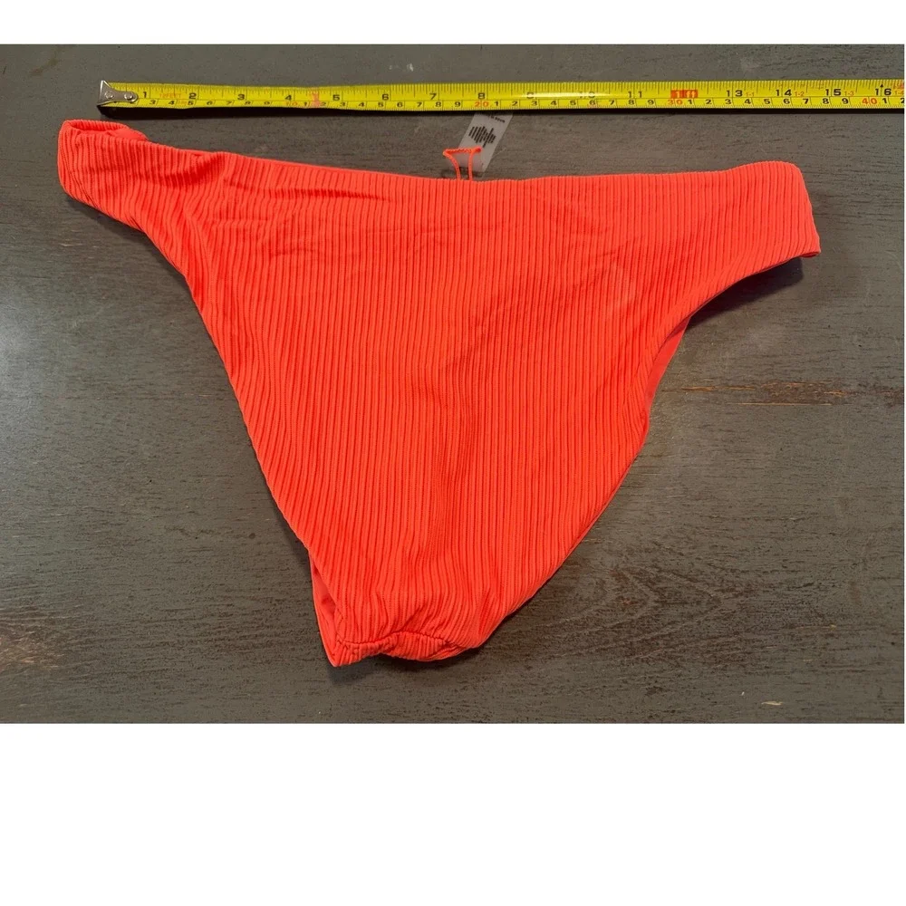 TiNiBiKiNi Swimwear Neon Coral Ribbed Multi Strap Bikini Bottoms Large